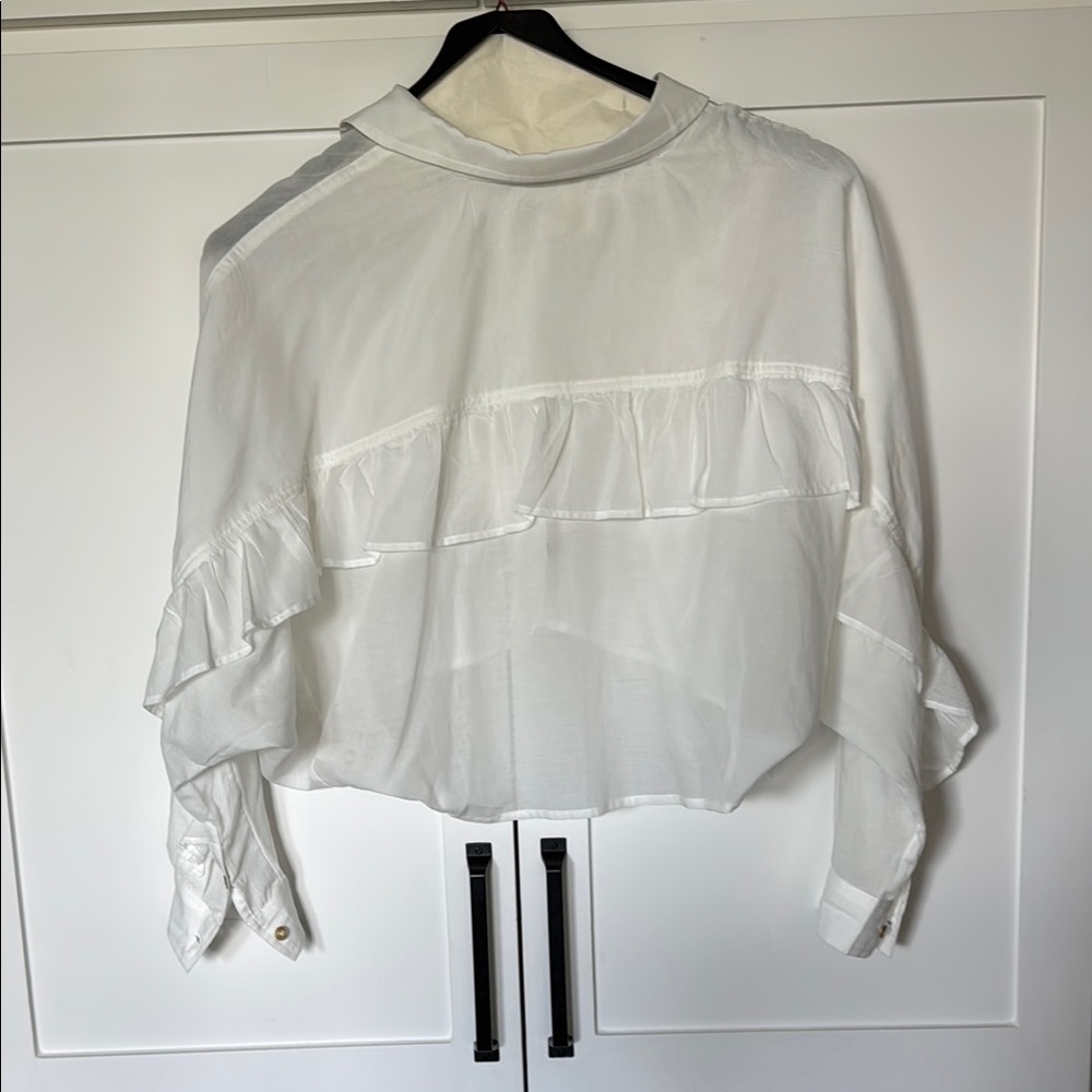 Pilcro Anthropologie White Flutter Sleeve batwing Crop Top - Picture 5 of 9
